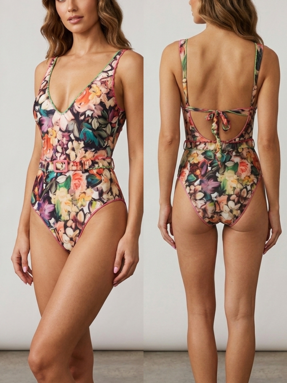 BECCA By Rebecca Virtue Floral Belted One-Piece Swimsuit in Multicolor